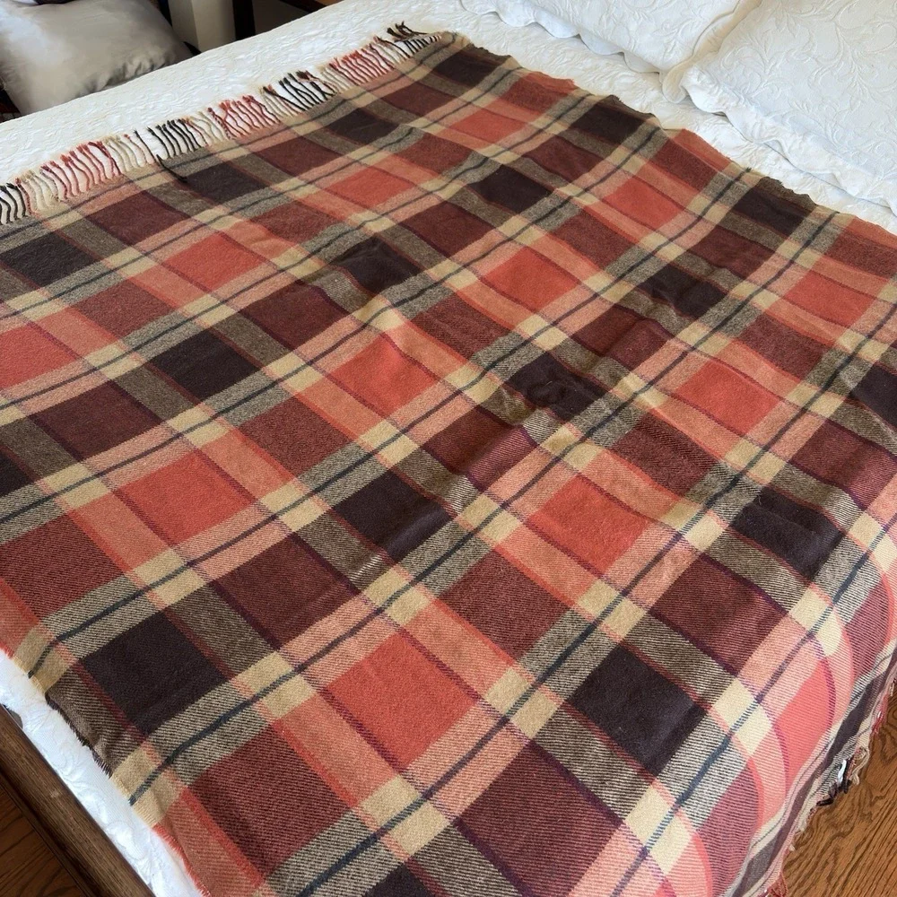 Pottery Barn Ronan Plaid Throw Blanket 50x60 Rust Brown Tan Fringe Fall Lodge